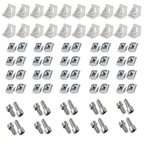 2020 2020シリーズ アルミプロファイルコネクターセット 20個 コーナーブラケット 40個 M5x10mm Tスロットナット40個 M5x8mm 六角ソケットキャップスクリューボルト 6mmスロットアルミプロファイル