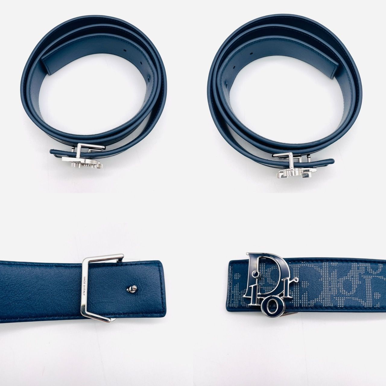 Christian Dior ネイビー ロゴベルト ディオール DIOR ベルト オブリーク レザー 90cm～110cm