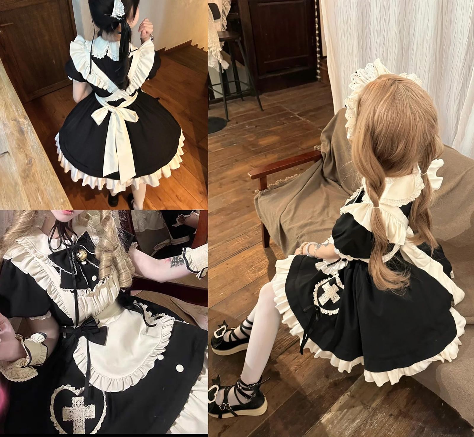 メイド服 ワンピース エプロン カチューシャ リボン フリル セットアップ 4点セット メイドカフェ 原宿スタイル｜SEASONZ |  ロリータファッション通販SEASONZ｜ゴスロリ・アイドル衣装・メイド服・コンカフェ衣装・クラロリ 新品 [AOTYP] メイド服 コスプレ レディース ゴシック風 ワンピース コスプレ衣装 4点セット エプロン リボン カチューシャ コスプレ 女仆 仮装パーティー ハロウィン 可愛い 黒白カラー ブラック