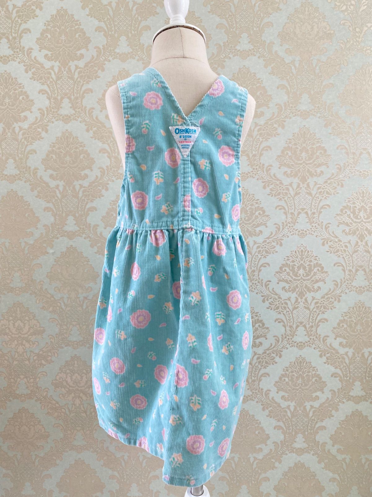 Size 110 コーデュロイ オシュコシュ ジャンパースカート 花柄 水色 oshkosh ヴィンテージ