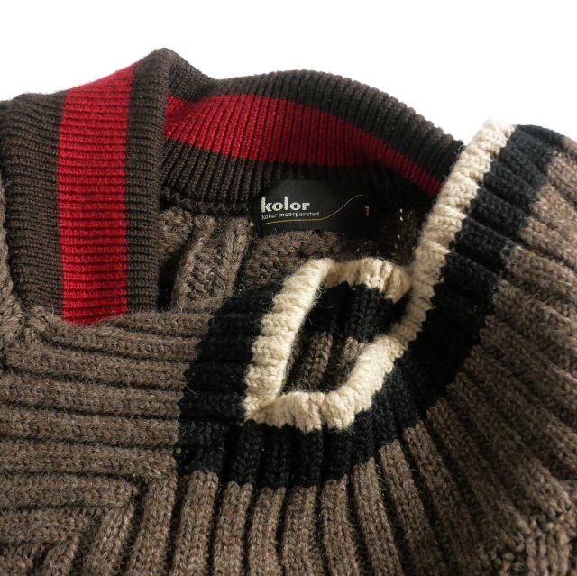 新品□21AW kolor ハイネック ドッキングニット 1 グレー