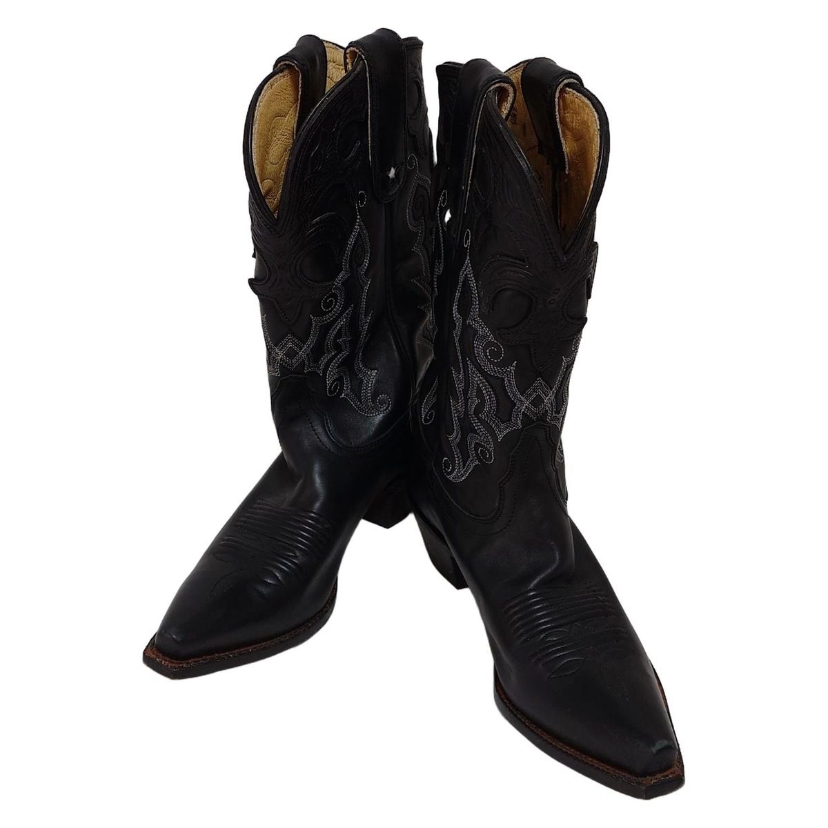 Tony Lama トニーラマ ショートブーツ 6 1|2 レディース - 黒×グレー×白 刺繍|型押し加工 レザー