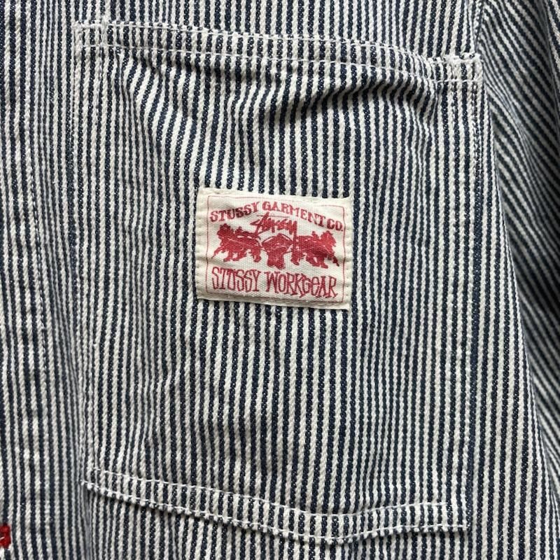 STUSSY / ヒッコリーワークジャケット / カバーオール / 刺繍ロゴ / L