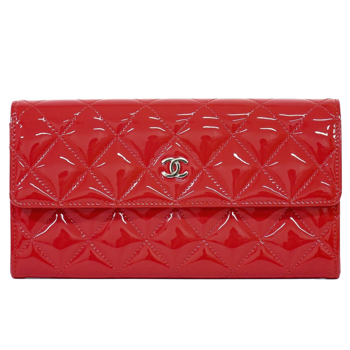 本物 CHANEL シャネル ココマーク マトラッセ 長財布 ロングウォレット パテント レザー レッド Matelasse 財布 ウォレット フォロー割