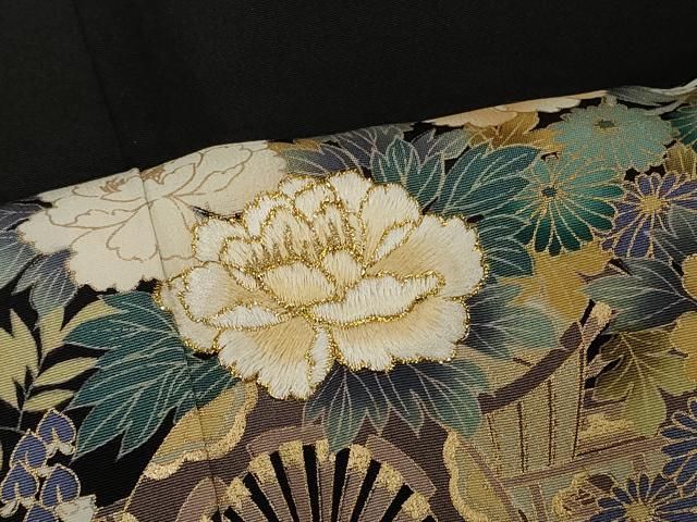 平和屋着物□豪華黒留袖 刺繍 花車文 金彩 正絹 逸品 CAAV4006in
