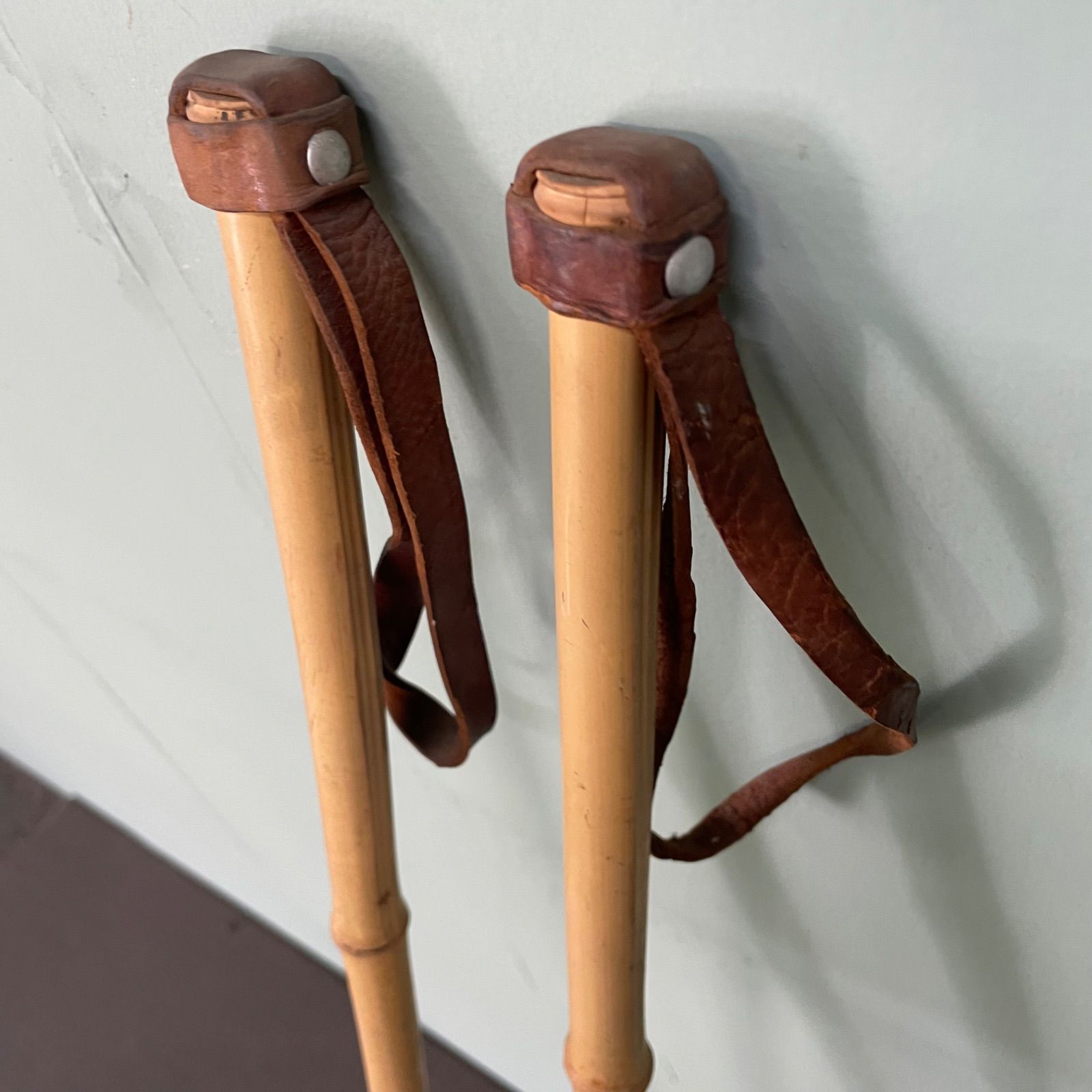 ♭ 木製 スキー 竹製 ストック セット 135cm 昭和レトロ インテリア