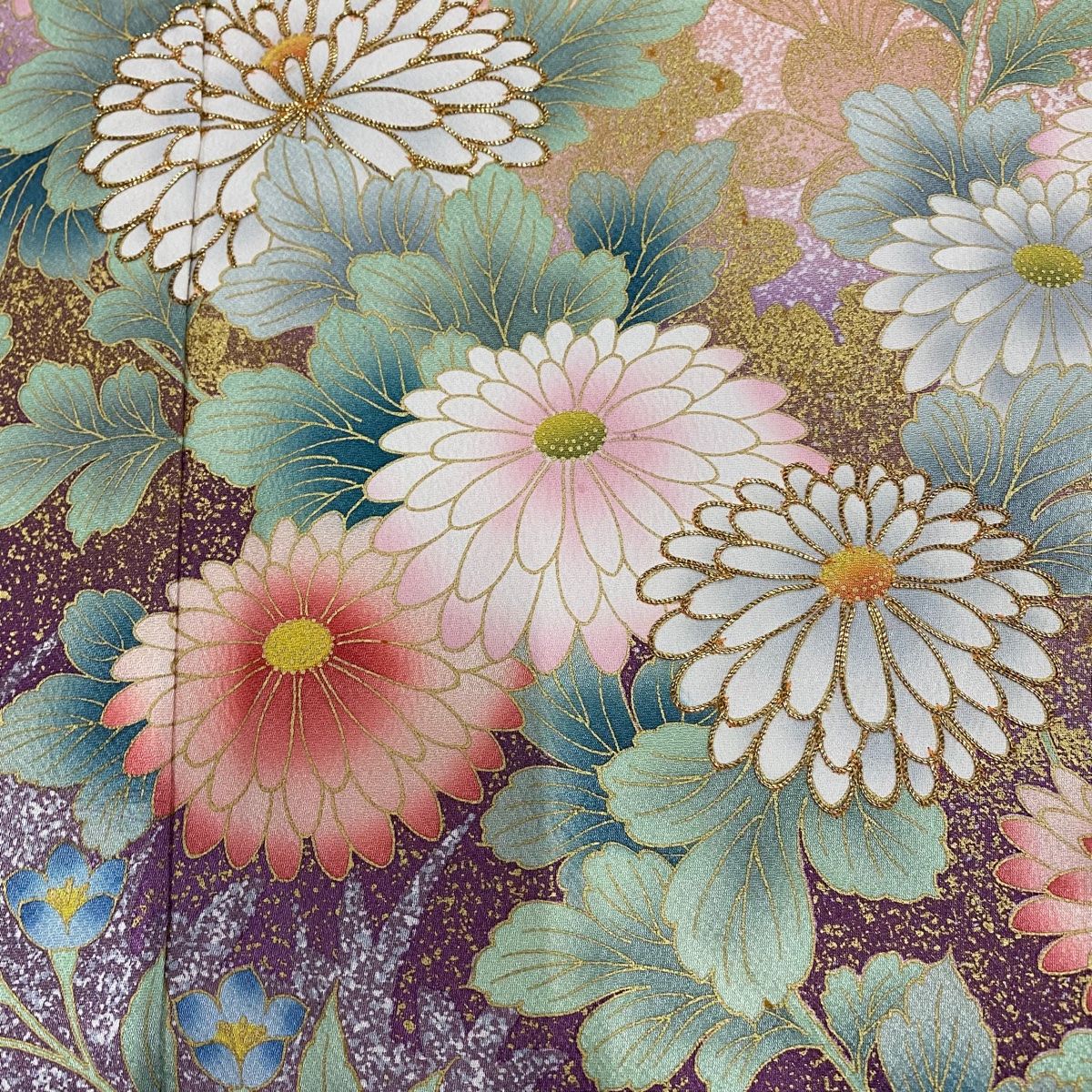 振袖 身丈164.5cm 裄丈66.5cm M 袷 菊 桜 金糸 金彩 ピンク 正絹