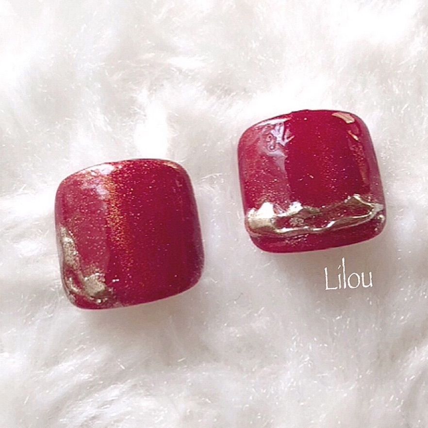 F077 現品 フットネイルチップ ボルドー マグネット シンプル ゴールド