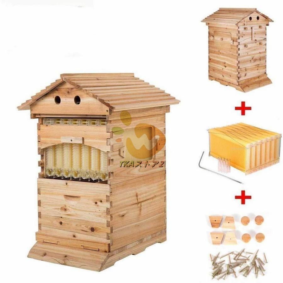 7PCS 蜜蜂巣箱 巣箱 蜂の巣 文蜂 巣箱 オートフロート巣箱 自動流 養蜂 養蜂器具 杉木 自動流れの蜜蜂 養蜂箱 巣箱 捕獲箱 ビーハイブ オ