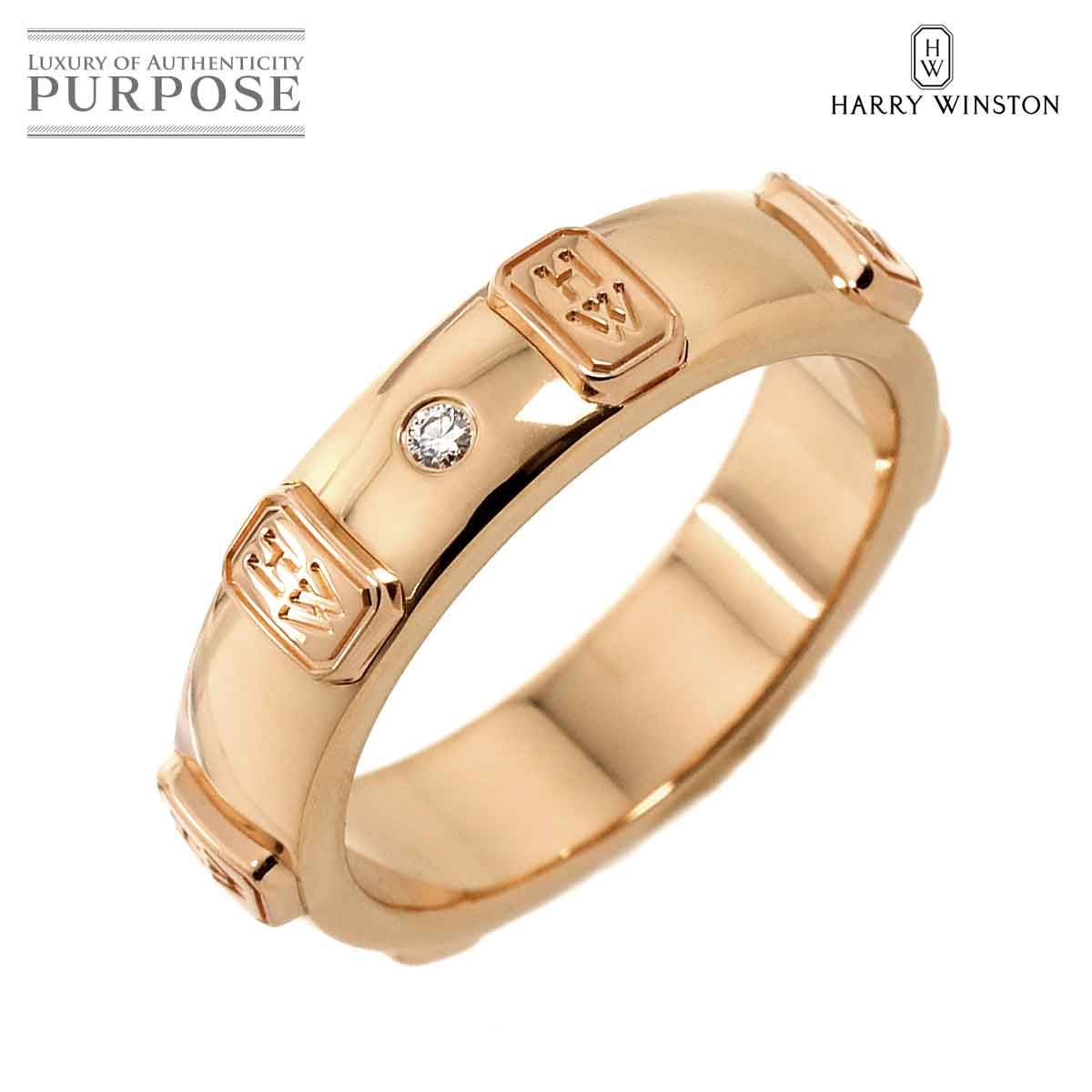 【新品仕上げ】ハリーウィンストン　HW　ロゴ　バンド　リング　9号　PG 新品仕上げ】ハリーウィンストンHWロゴバンドリング9号PG