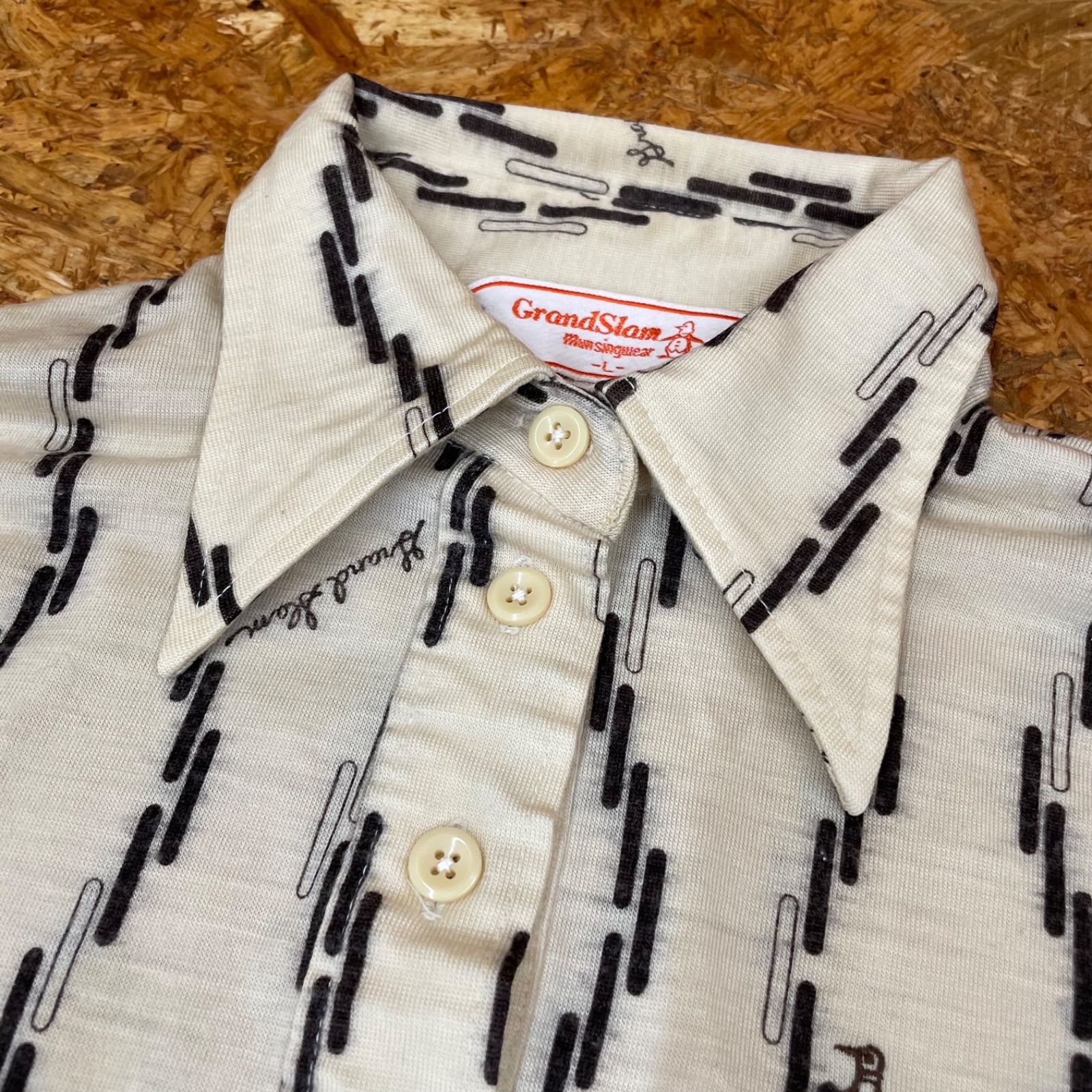 70s 昭和レトロ Munsingwear Grand Slam 長袖ポロシャツ L 総柄