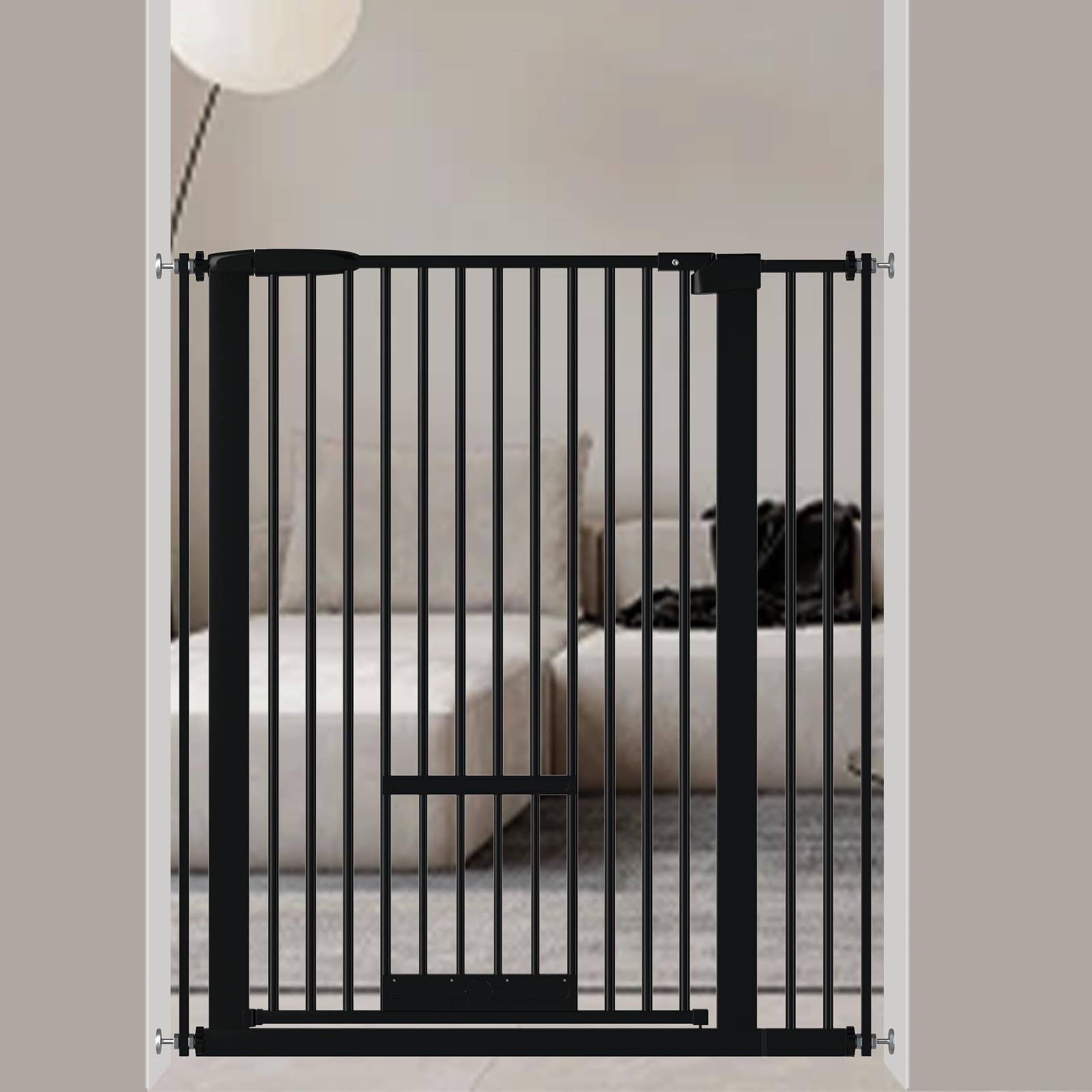 間隔3 ㎝ ペットゲート ペットゲート ドア付き 猫すり抜け防止 高さ103㎝ 飛び越え防止ゲート 猫ドア付きゲート ベビーゲート 過密フレーム付き ブラック 87-96 Seogva cm