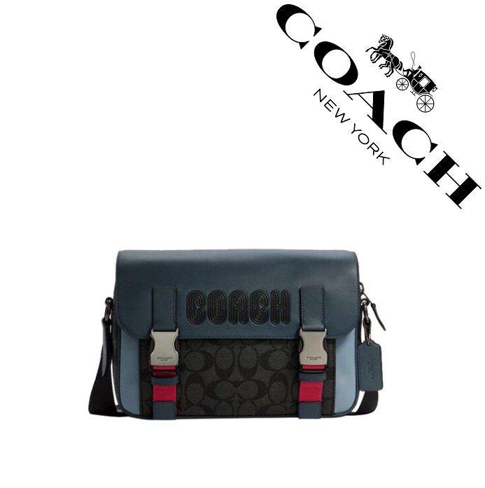 【セール中】COACH コーチバッグ C8128 ネイビーマルチ ショルダーバッグ ボディーバッグ 斜めがけバッグ メンズ  COACH Track Crossbody In Colorblock Signature Canvas アウトレット品 新品未使用