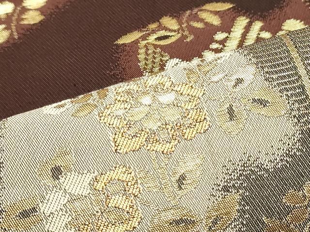 平和屋着物○九寸名古屋帯 鳳凰花菱横段文 黒地 金糸 正絹 逸品