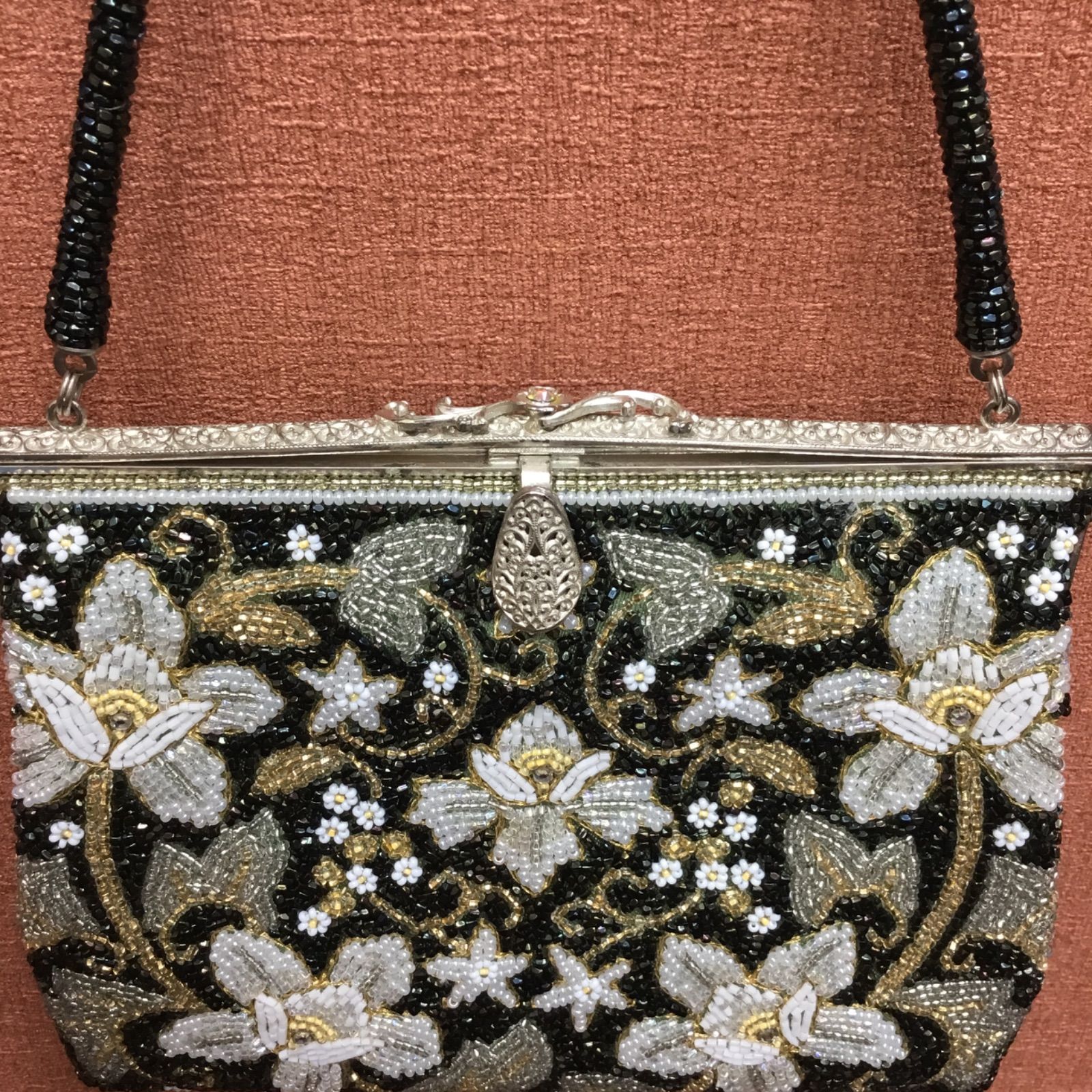 豪華 🔴 はしもと ビーズ刺繍バッグ ／ 昭和レトロ 豪華🔷 ビーズ