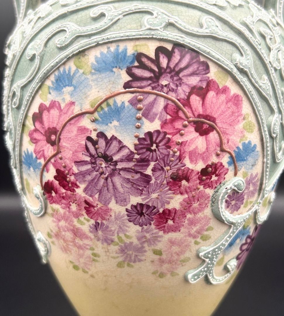 一陳盛上げ 花瓶 27.5cm アンティーク 百花繚乱 豪華 盛上げ 里帰り 明治期 1880年〜1910年頃 F025 WWW_IBETON_RU