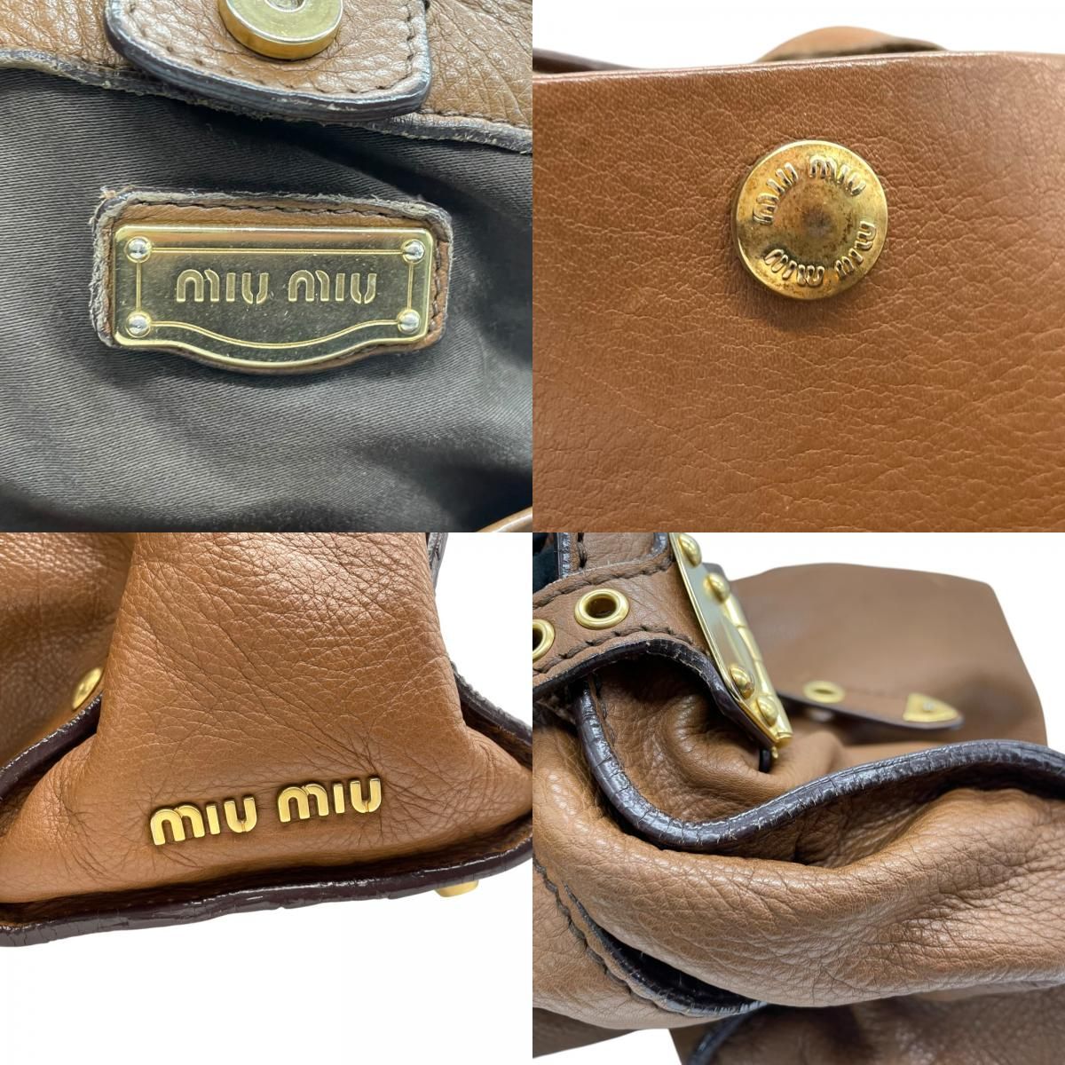 ミュウミュウ miumiu レザー 本革 ブラウン 茶色 ゴールド金具