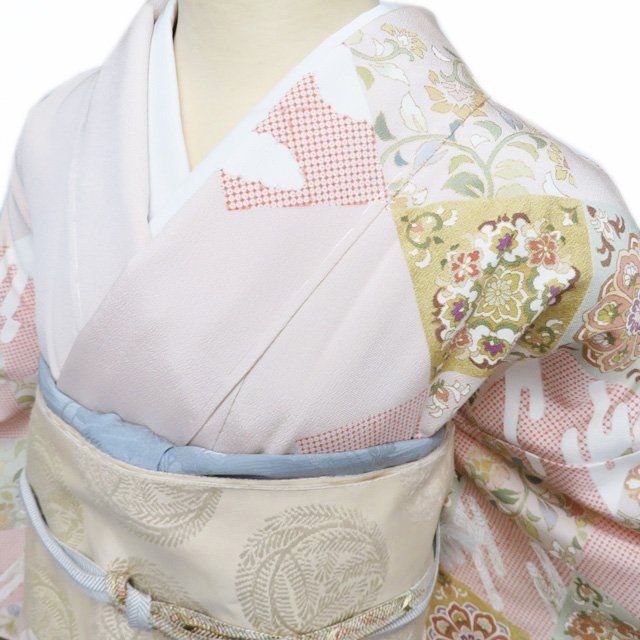 特選 訪問着 着物 未使用 金駒刺繍 吉澤の友禅 ラベル 花菱文 乙女色  