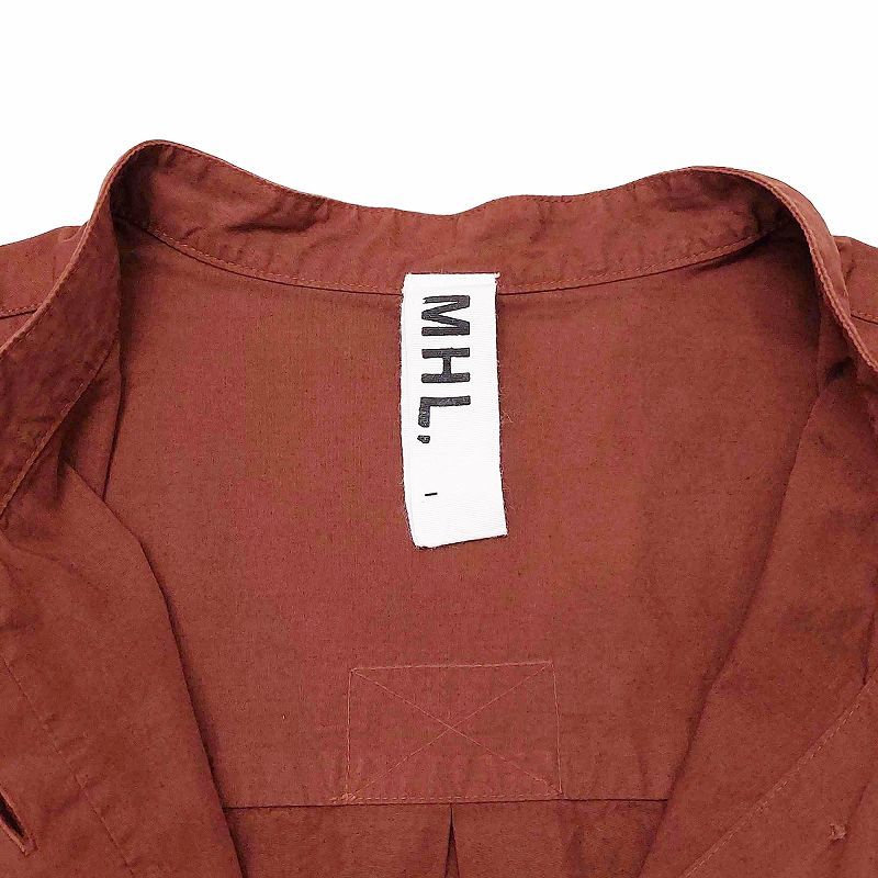 マーガレットハウエル MHL. 23SS COMPACT COTTON POLIN バンドカラーシャツ 長袖 595-3153501 ブラウン  ボルドー 1 Sサイズ相当 0326 - メルカリ