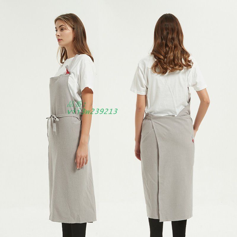 綿麻 エプロン 多色 亜麻 少女青年 カフェ 作業用 作業服 ミルクティー店 vii3w239213 エプロン 綿麻 作業服 綿麻マルチストライプエプロン ブラック ワーク