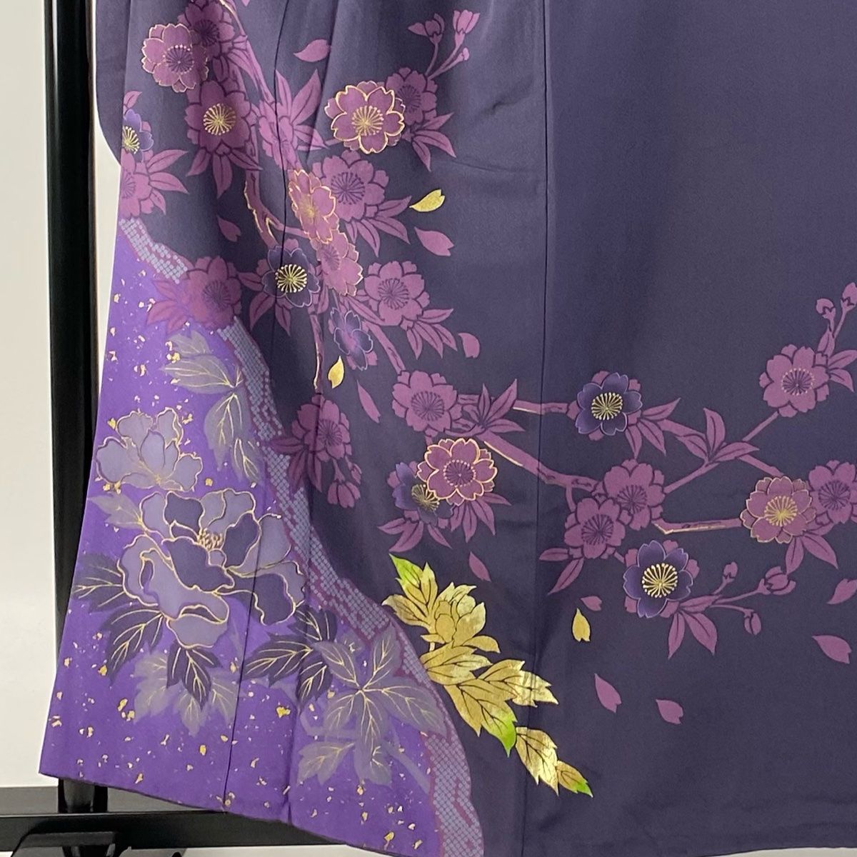 振袖 身丈160cm 裄丈66cm M 袷 桜 疋田 金彩 金糸 紫 正絹 秀品