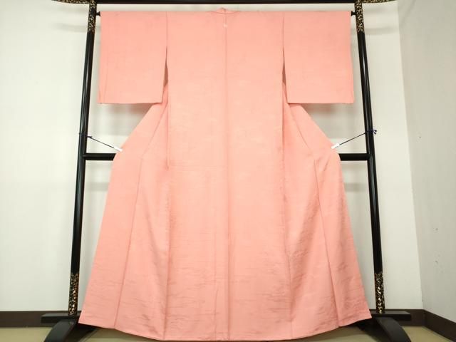 平和屋着物●上質な色無地 霞花地紋 甚三紅色 正絹 DAAX4953ps