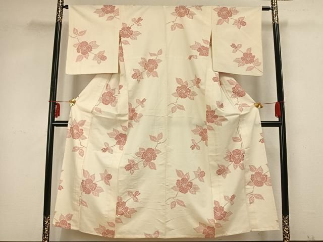 平和屋着物 上質な紬 単衣 草花文 正絹 AABB2231fy