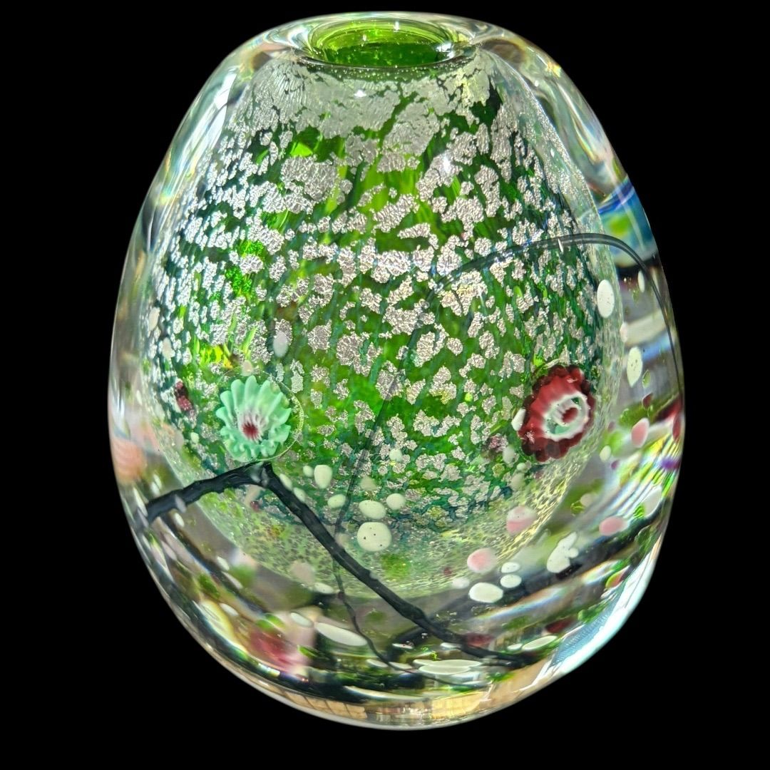 現代の名工 黒木国昭 銀彩象嵌 「光琳」 爽 グリーン 花瓶 芸術
