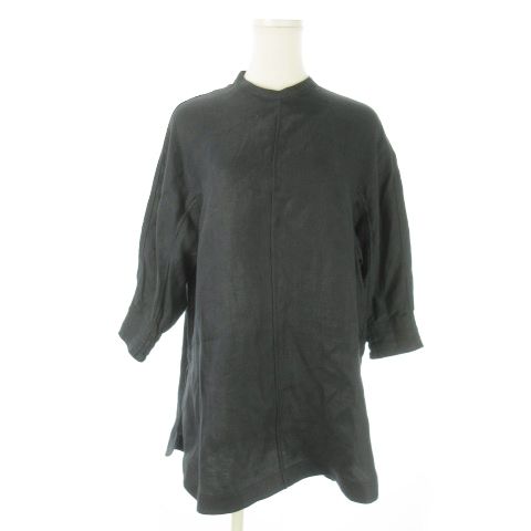 ハイク HYKE カットソー クルーネック 七分袖 麻 リネン スリット 1 S グレー AO3 GY18