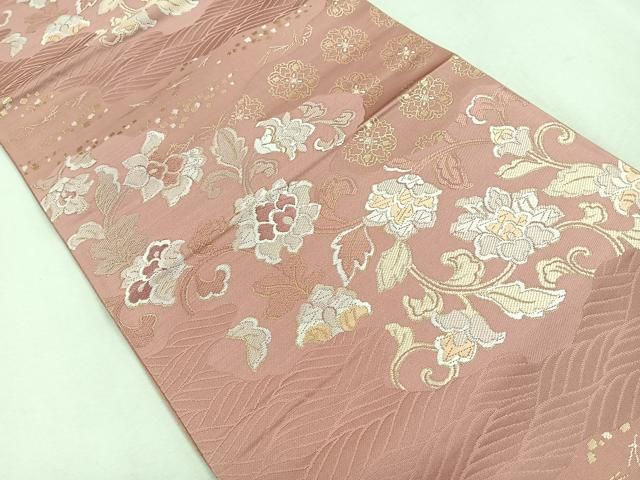 平和屋着物◎六通柄袋帯　花唐草文　金糸　三越扱い　正絹　逸品　AABI0927yx 平和屋着物◎六通柄袋帯 花唐草文 金糸 三越扱い 正絹 逸品 AABI0927yx