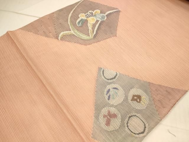 平和屋着物＊夏物 太鼓柄袋帯 すくい織 草花 金銀糸 正絹 逸品