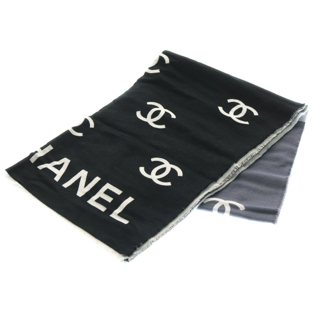 CHANEL シャネル ココマーク リバーシブル マフラー ストール ブラック×グレー