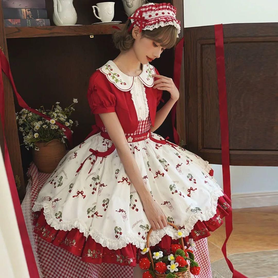 可愛いイチゴ柄ロリータワンピース