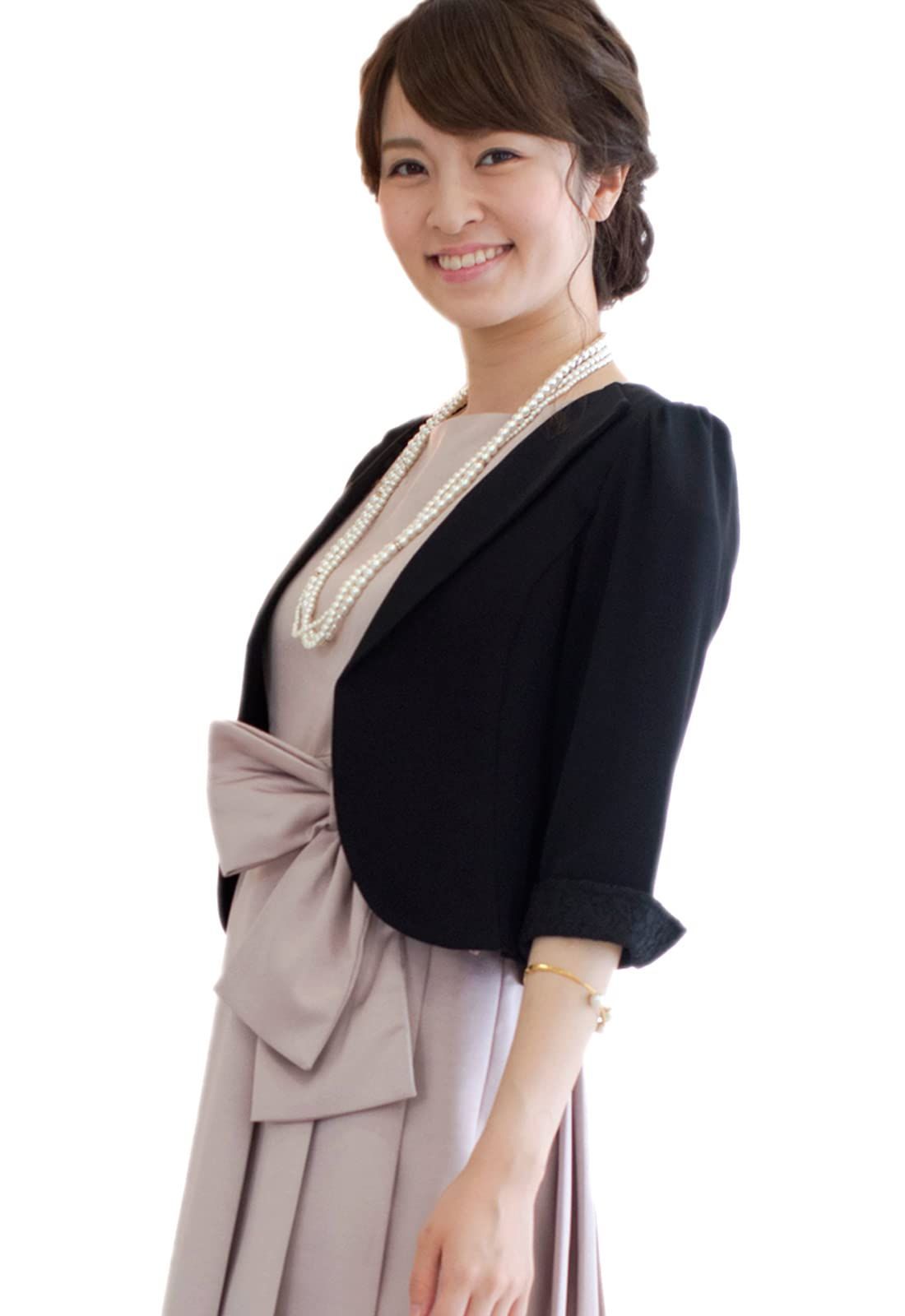 Size 4L_Color ブラック B アウニイ パーティー ボレロ ジャケット 袖口 レース バック リボン フォーマル ジャレロ レディース 643 ブラック 4L