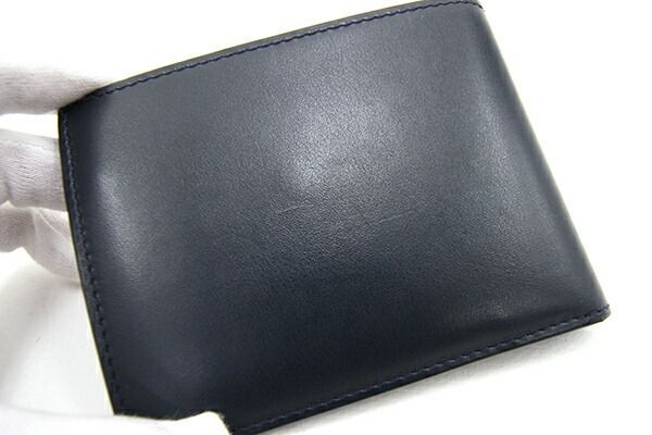 ダンヒル 二つ折り財布 18F2320 ダークネイビー レザー 中古 コンパクトウォレット 財布 黒 ロゴ メンズ 男性 ダンヒル 二つ折り 財布 ネイビー 18F2320DK059R 美品 レザー 中古