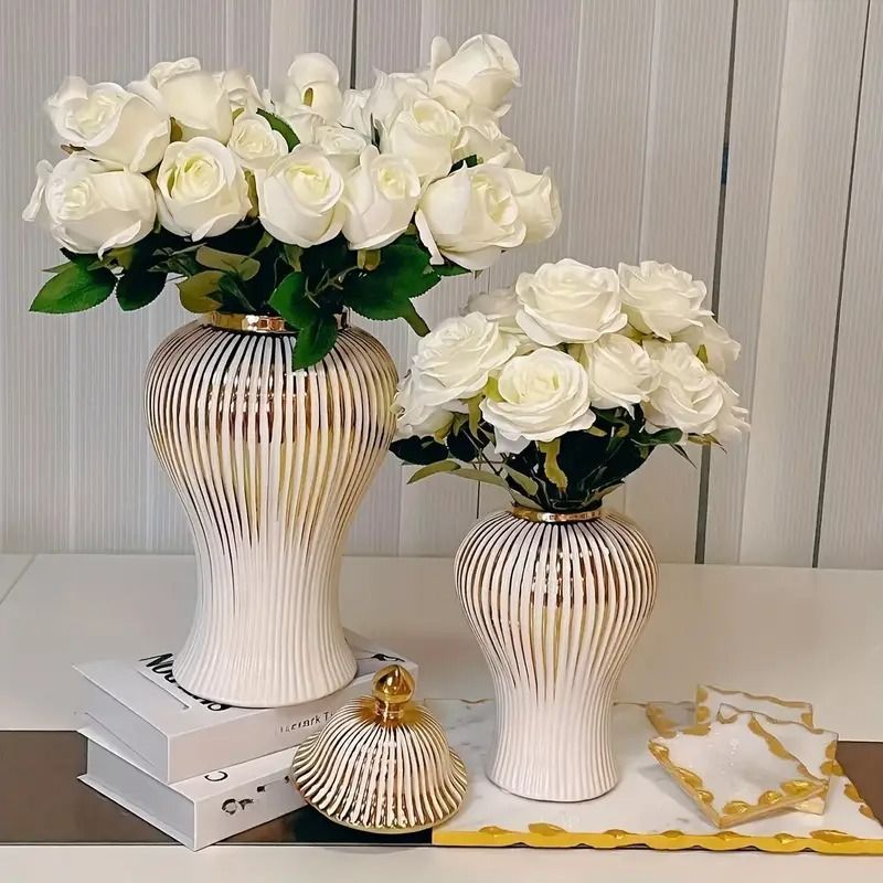 フラワーホルダー 花瓶 飾り壺 ジンジャーポット 蓋付き フラワー