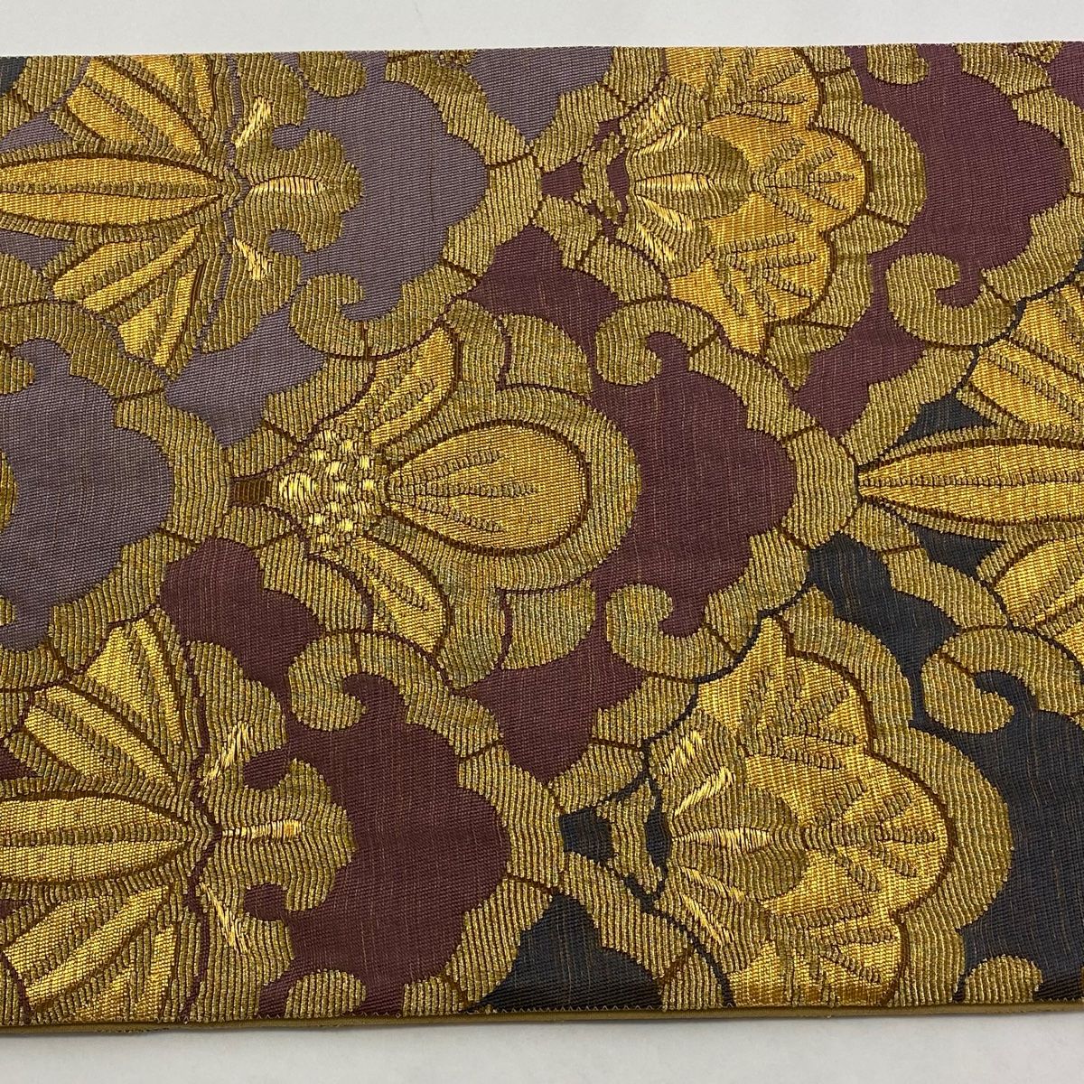 袋帯 逸品 花井幸子 落款 金華山織 松竹梅 金糸 箔 灰紫 六通
