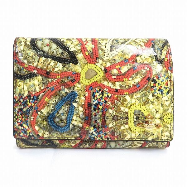 ae ヴィヴィアンウエストウッド Vivienne Westwood 二つ折り 財布 フォトグラフ 写真 総柄 ゴールドオーブ 944863 k01