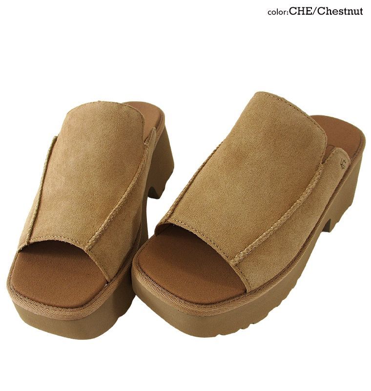 UGG アグ ニューハイツスライド New Heights Slide レディースサンダル 女性 靴 厚底 スライド 羊革 シープスキン スエード 軽い 歩きやすい 痛くない 滑りにくい ウエッジソール プレゼント 母の日