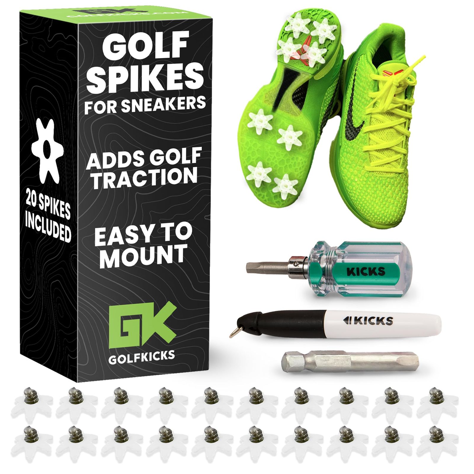 【日本代理店品】 ゴルフキックス GOLFKICKS スニーカー を ゴルフシューズ に ! ゴルフ シューズ スパイク (Ice)