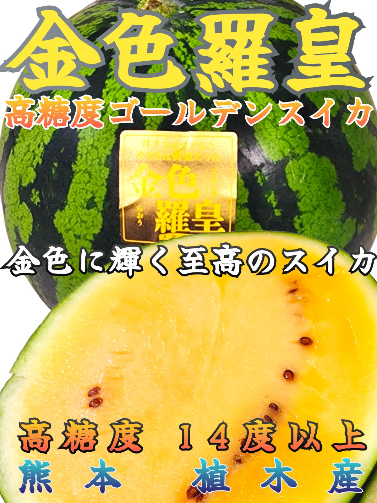 熊本県 植木産 高糖度【金色羅皇】超特大 黄金スイカ 5L 10~12kg