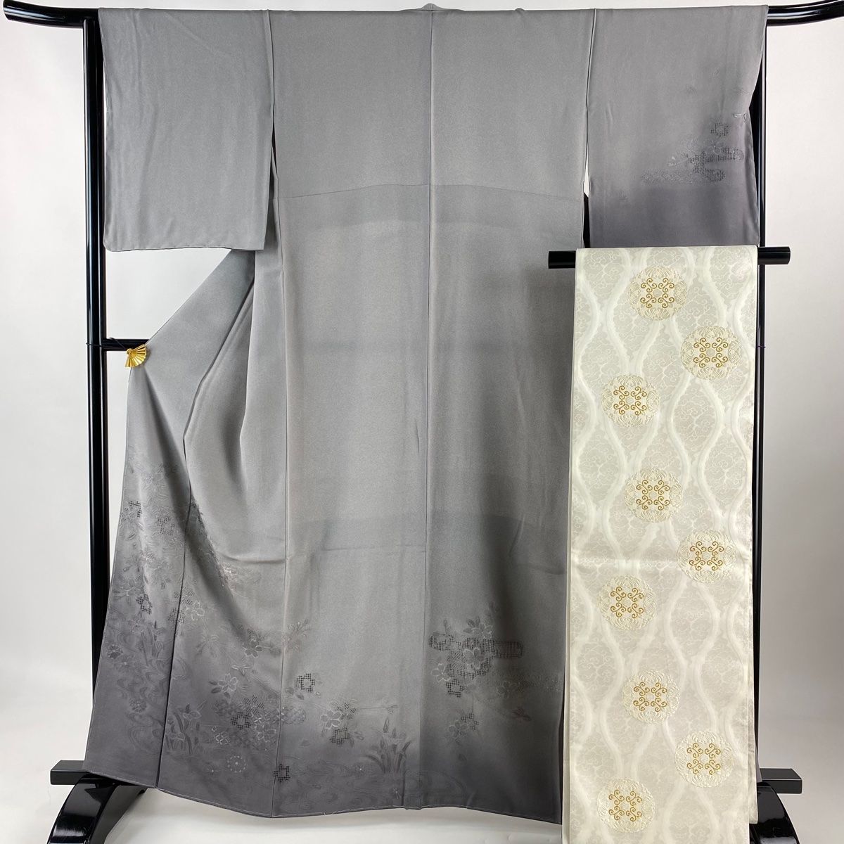 付下げ 身丈161cm 裄丈65.5cm M 袷 袋帯セット 桜 流水 刺繍 ぼかし