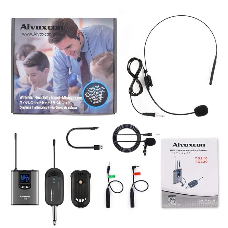 Alvoxcon ワイヤレスマイク UHF ピンマイク ワイヤレス ヘッドセットマイク クリップマイク ハンズフリーマイク 無線マイク 動画撮影 録音  拡声 カメラ スマホ 軽量 日本語取扱説明書付き 送信機*1 受信機*1 一人用 TG210 - メルカリ