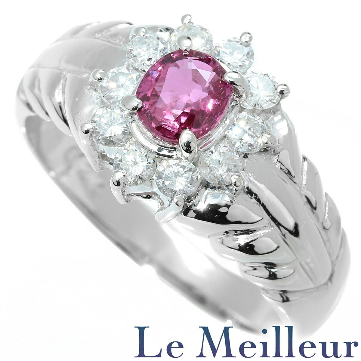 フラワーデザインリング 指輪 ルビー 0.55ct ダイヤモンド 0.34ct 