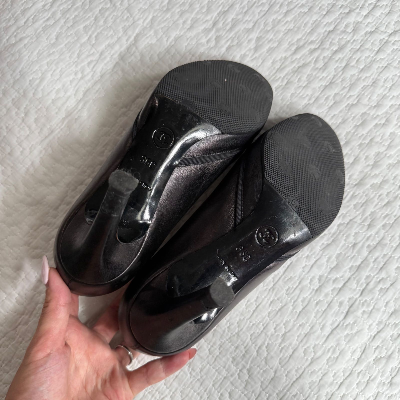 CHANEL シャネル ココマーク リボンパンプス ブラック パール