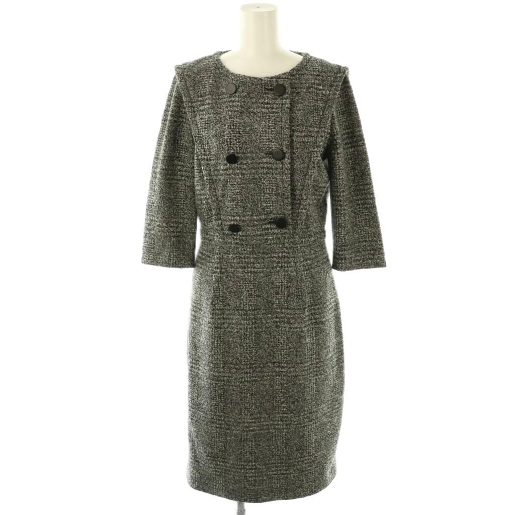 グッチ GUCCI ウール 七分袖 ワンピース 膝丈 S グレー AT OS