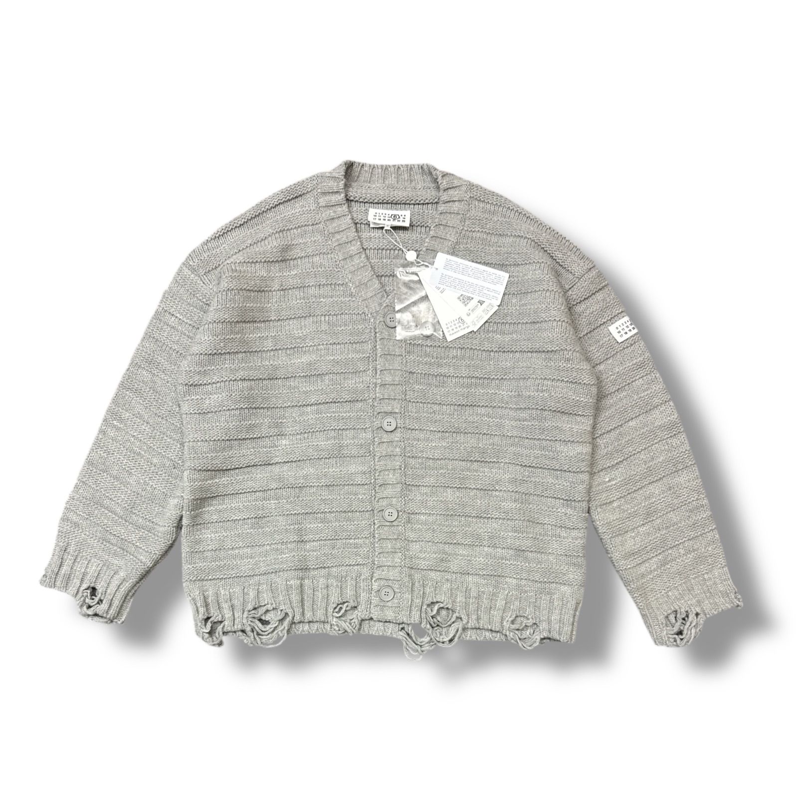 参考上代112200円 正規 MM6 Maison Margiela Vネックカーディガン ニット セーター エムエムシックスメゾンマルジェラ SH0HP0005 グレー L 99589A5