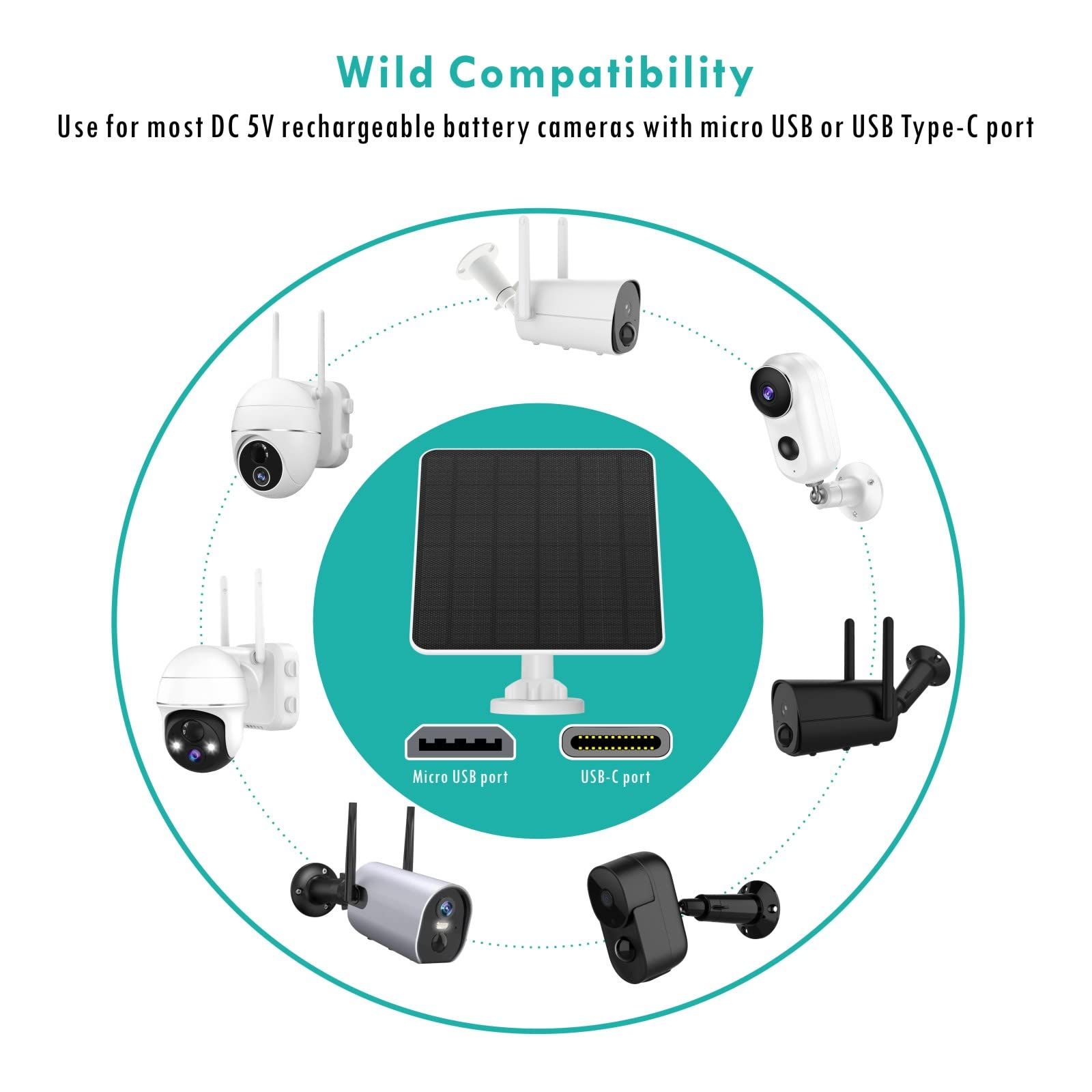 6W 防犯カメラ用ソーラーパネル USBソーラーパネル 充電式バッテリー駆動カメラ対応 ソーラーパネル 10フィートの充電ケーブル付きソーラーパネル IP65防水 調節 なセキュリティ壁マウント