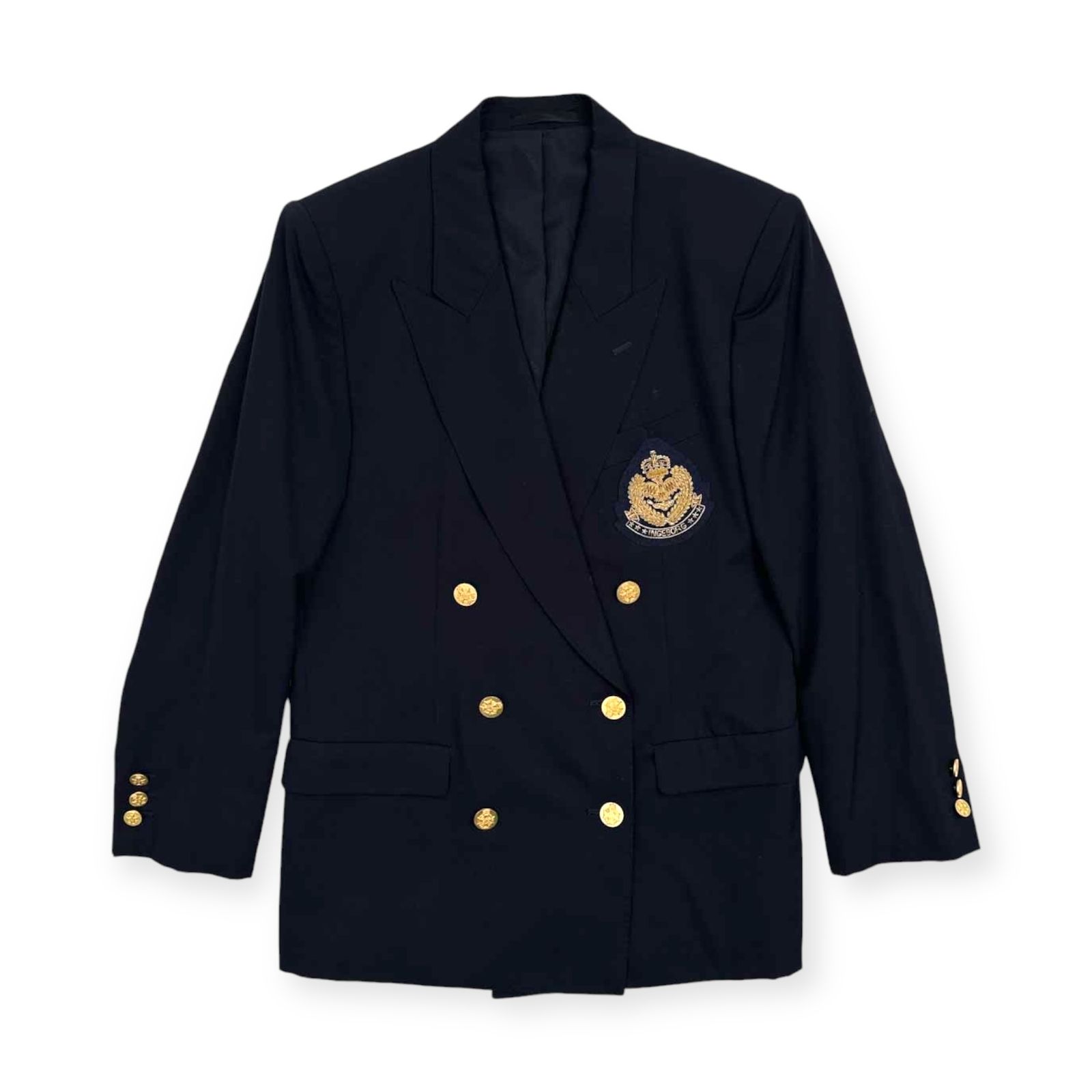 美品 インゲボルグ エンブレムロゴワッペン付 金ボタン 肉厚ツイードジャケット INGEBORG インゲボルグ 金ボタン エンブレムワッペン付 ダブル