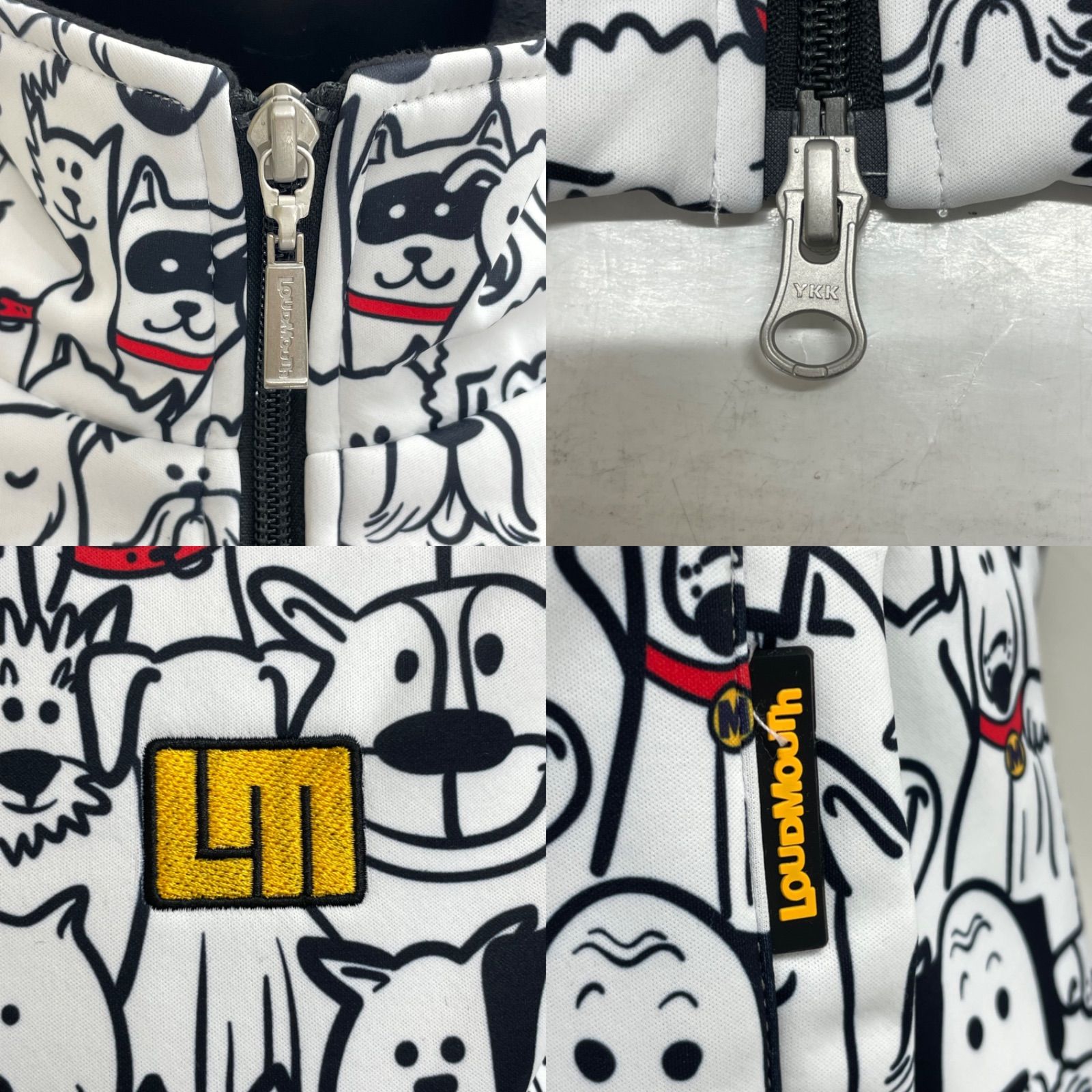LOUDMOUTH ラウドマウス ポリエステル ダブルジップ ハイネック 長袖 ジャケット ブルゾン 裏起毛 犬 ホワイト 白 レディース L ゴルフウェア LLC-HASEGAWATOSO_COM